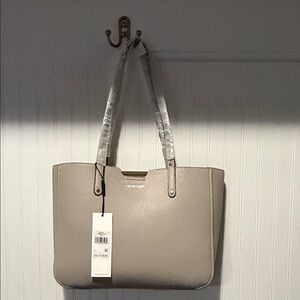 Calvin Klein Taupe Pebbled Leather Tote